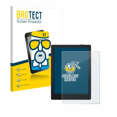 Front side of a product packaging with the brand logo BROTECT. Next to it is the device Boox Go 6 shown with the corresponding