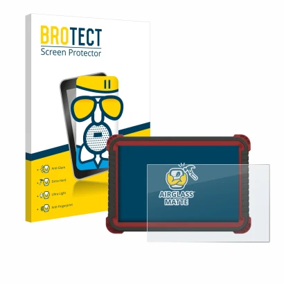 Front side of a product packaging with the brand logo BROTECT. Next to it is the device Thinktool Master 2 shown with the corr