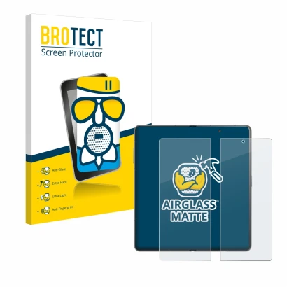 Front side of a product packaging with the brand logo BROTECT. Next to it is the device Honor Magic V3 (inneres Display) shown