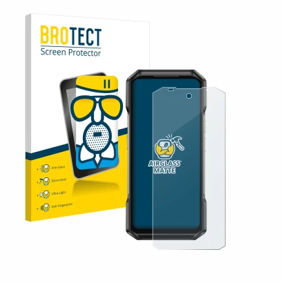 Front side of a product packaging with the brand logo BROTECT. Next to it is the device Ulefone Armor 27 shown with the corres