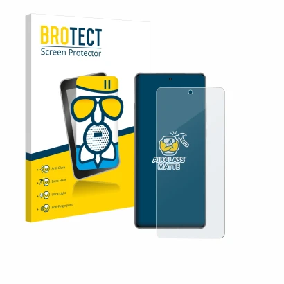 Front side of a product packaging with the brand logo BROTECT. Next to it is the device OnePlus 13R shown with the correspondi