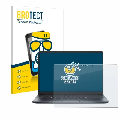 Front side of a product packaging with the brand logo BROTECT. Next to it is the device Dell Pro 14 Premium PA14250 Touch show