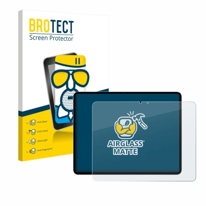 Front side of a product packaging with the brand logo BROTECT. Next to it is the device Apple iPad Air 13" M3 2025 shown with