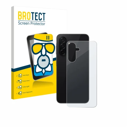 Front side of a product packaging with the brand logo BROTECT. Next to it is the device Samsung Galaxy A26 5G (Back) shown wit