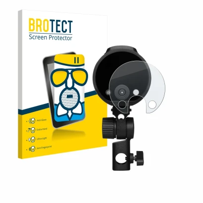 Front side of a product packaging with the brand logo BROTECT. Next to it is the device Profoto A2 shown with the correspondin