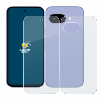 Image of the device Google Pixel 9a (Front+Back) with a wide variety of screen protectors.