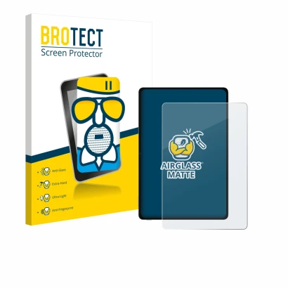 Front side of a product packaging with the brand logo BROTECT. Next to it is the device Honor Pad V9 shown with the correspond