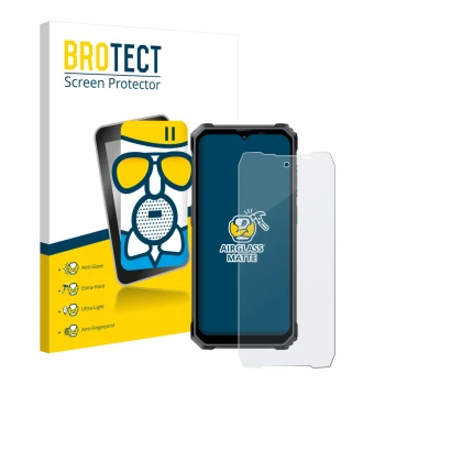 Front side of a product packaging with the brand logo BROTECT. Next to it is the device Blackview BL7000 shown with the corres