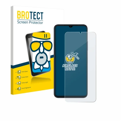 Front side of a product packaging with the brand logo BROTECT. Next to it is the device Huawei Nova Y61 shown with the corresp