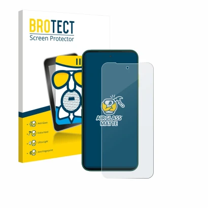 Front side of a product packaging with the brand logo BROTECT. Next to it is the device Fairphone 6 shown with the correspondi