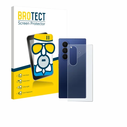 Front side of a product packaging with the brand logo BROTECT. Next to it is the device Samsung Galaxy Z Fold 7 (Back) shown w