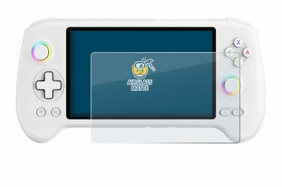 Image of the device Anbernic RG557 with a wide variety of screen protectors.