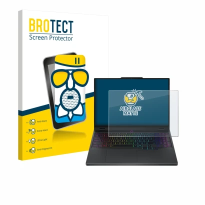 Front side of a product packaging with the brand logo BROTECT. Next to it is the device Lenovo Legion 5 15IRX10 83LY shown wit