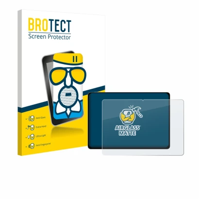 Front side of a product packaging with the brand logo BROTECT. Next to it is the device Honor Magicpad 3 shown with the corres