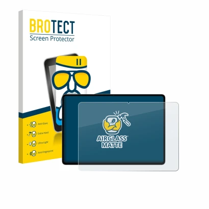 Front side of a product packaging with the brand logo BROTECT. Next to it is the device Honor Magicpad 3 Pro shown with the co