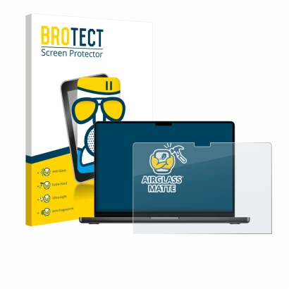 Front side of a product packaging with the brand logo BROTECT. Next to it is the device Apple MacBook Pro 14