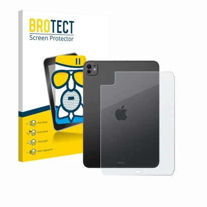 Front side of a product packaging with the brand logo BROTECT. Next to it is the device Apple iPad Pro 11" 2025 (Back) shown w
