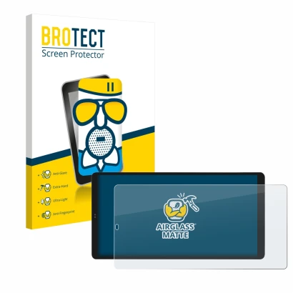 Front side of a product packaging with the brand logo BROTECT. Next to it is the device Shelly Wall Display X2i shown with the