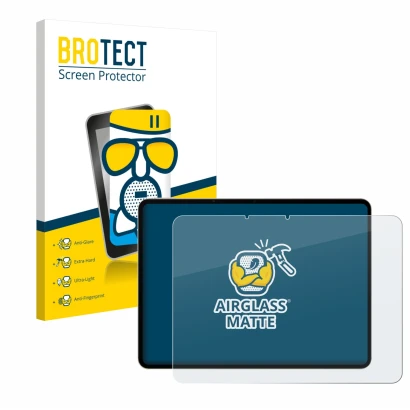 Front side of a product packaging with the brand logo BROTECT. Next to it is the device realme Pad 3 shown with the correspond