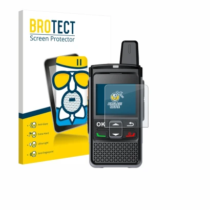 Front side of a product packaging with the brand logo BROTECT. Next to it is the device Hytera PNC360S shown with the correspo