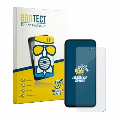 Front side of a product packaging with the brand logo BROTECT. Next to it is the device Oppo A6 shown with the corresponding s