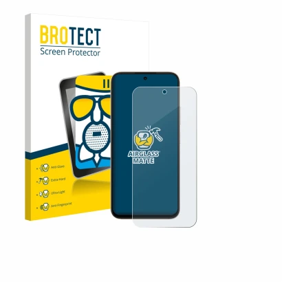 Front side of a product packaging with the brand logo BROTECT. Next to it is the device Oppo A6t Pro shown with the correspond