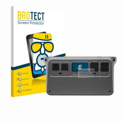 Front side of a product packaging with the brand logo BROTECT. Next to it is the device DJI Power 1000 shown with the correspo