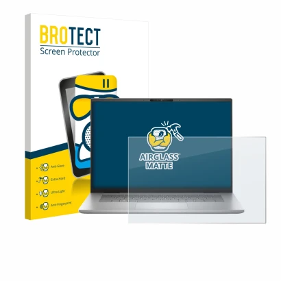 Front side of a product packaging with the brand logo BROTECT. Next to it is the device Dell Inspiron 16 Plus 7630 shown with 