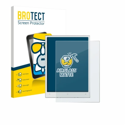 Front side of a product packaging with the brand logo BROTECT. Next to it is the device Viwoods AiPaper Mini shown with the co