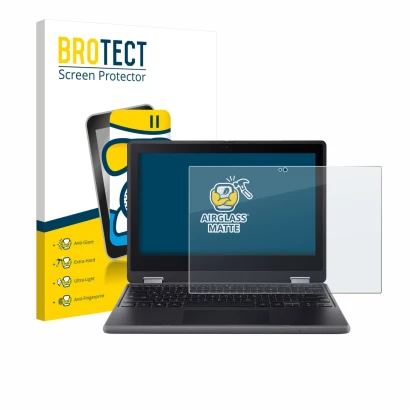 Front side of a product packaging with the brand logo BROTECT. Next to it is the device Acer Chromebook Spin 511 R757TN shown 