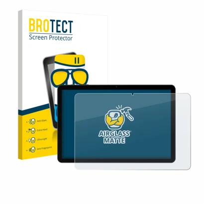 Front side of a product packaging with the brand logo BROTECT. Next to it is the device Doogee Tab G5 shown with the correspon