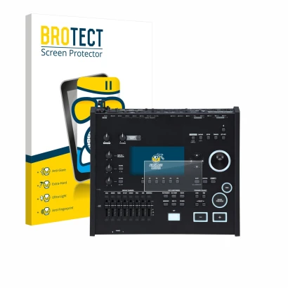 Front side of a product packaging with the brand logo BROTECT. Next to it is the device Roland V71 shown with the correspondin