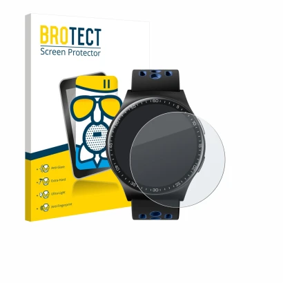 Front side of a product packaging with the brand logo BROTECT. Next to it is the device Reebok Pulse Smartwatch shown with the