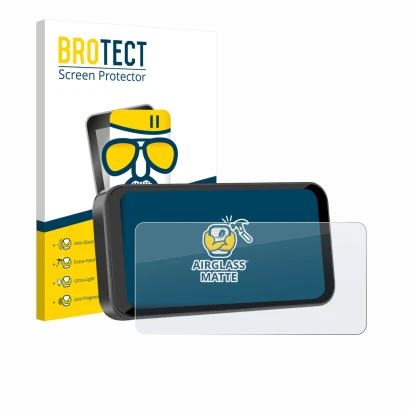 Front side of a product packaging with the brand logo BROTECT. Next to it is the device Carpuride W603B 6.3" shown with the co