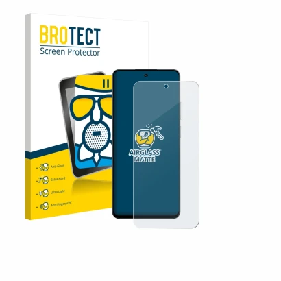 Front side of a product packaging with the brand logo BROTECT. Next to it is the device realme P3x shown with the correspondin