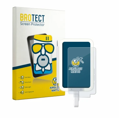 Front side of a product packaging with the brand logo BROTECT. Next to it is the device Insta360 Snap shown with the correspon