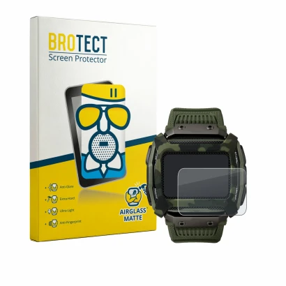 Front side of a product packaging with the brand logo BROTECT. Next to it is the device Timex Command Shock shown with the cor