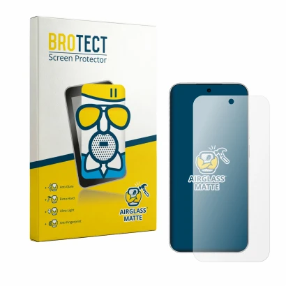 Front side of a product packaging with the brand logo BROTECT. Next to it is the device Huawei Nova 16 shown with the correspo