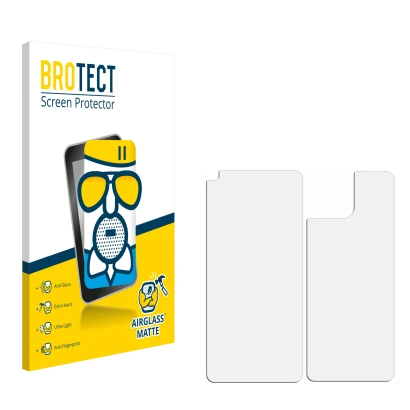 Front side of a product packaging with the brand logo BROTECT. Next to it is the corresponding screen protector.