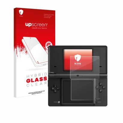 Front side of a product packaging with the brand logo upscreen. Next to it is the device Nintendo DSi shown with the correspon