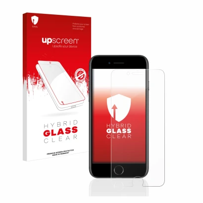 Front side of a product packaging with the brand logo upscreen. Next to it is the device Apple iPhone 7 shown with the corresp