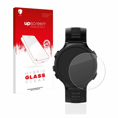 Front side of a product packaging with the brand logo upscreen. Next to it is the device Garmin Forerunner 735XT shown with th