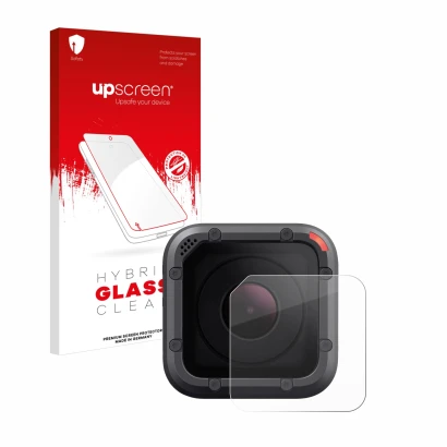 Front side of a product packaging with the brand logo upscreen. Next to it is the device GoPro Hero 5 Session Lens (housing) s