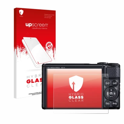 Front side of a product packaging with the brand logo upscreen. Next to it is the device Canon PowerShot SX740 HS shown with t