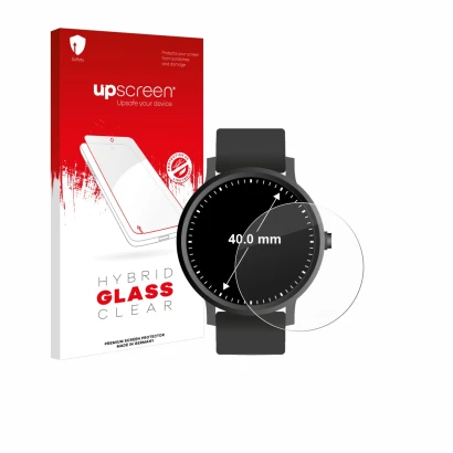 Front side of a product packaging with the brand logo upscreen. Next to it is the device Circular Displays (ø: 40 mm) shown wi