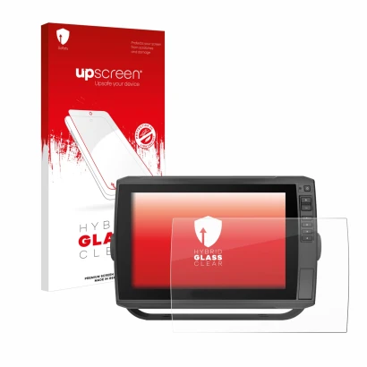 Front side of a product packaging with the brand logo upscreen. Next to it is the device Garmin ECHOMAP Ultra 102sv shown with