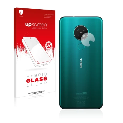 Front side of a product packaging with the brand logo upscreen. Next to it is the device Nokia 7.2 (ONLY Camera Lens) shown wi