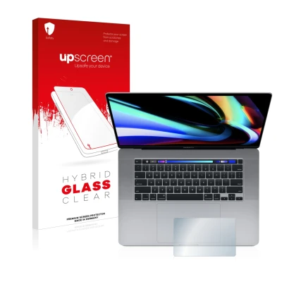 Front side of a product packaging with the brand logo upscreen. Next to it is the device Apple MacBook Pro 16" 2019 (Touch Tra