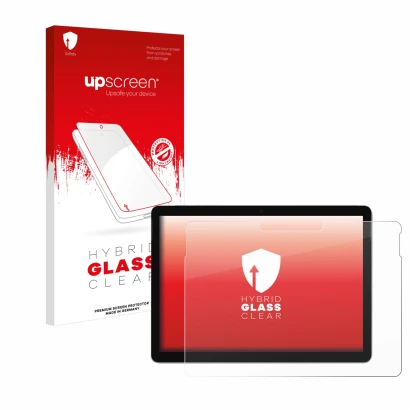 Front side of a product packaging with the brand logo upscreen. Next to it is the device Microsoft Surface Go 2 10.5" shown wi