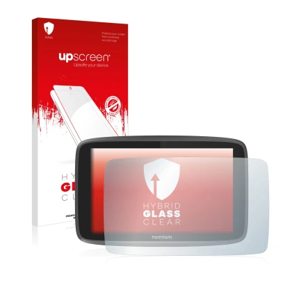 Front side of a product packaging with the brand logo upscreen. Next to it is the device TomTom Go Professional 6250 shown wit